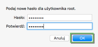 Nowe hasło dla użytkownika root